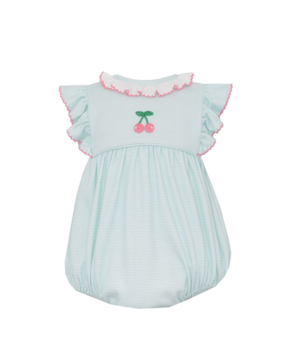Aqua StripeBubble w/Ruffle Collar-Cherry