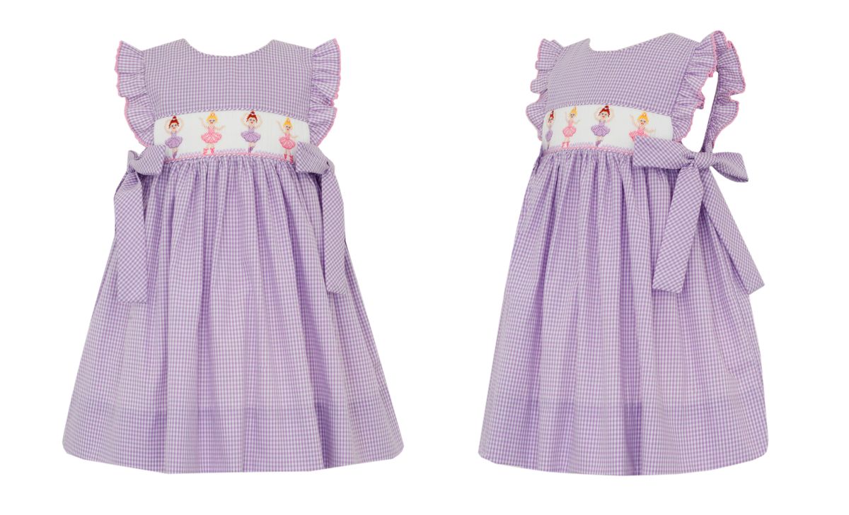 Lilac Gingham Ruffle Sleeve Dress-Ballerinas
