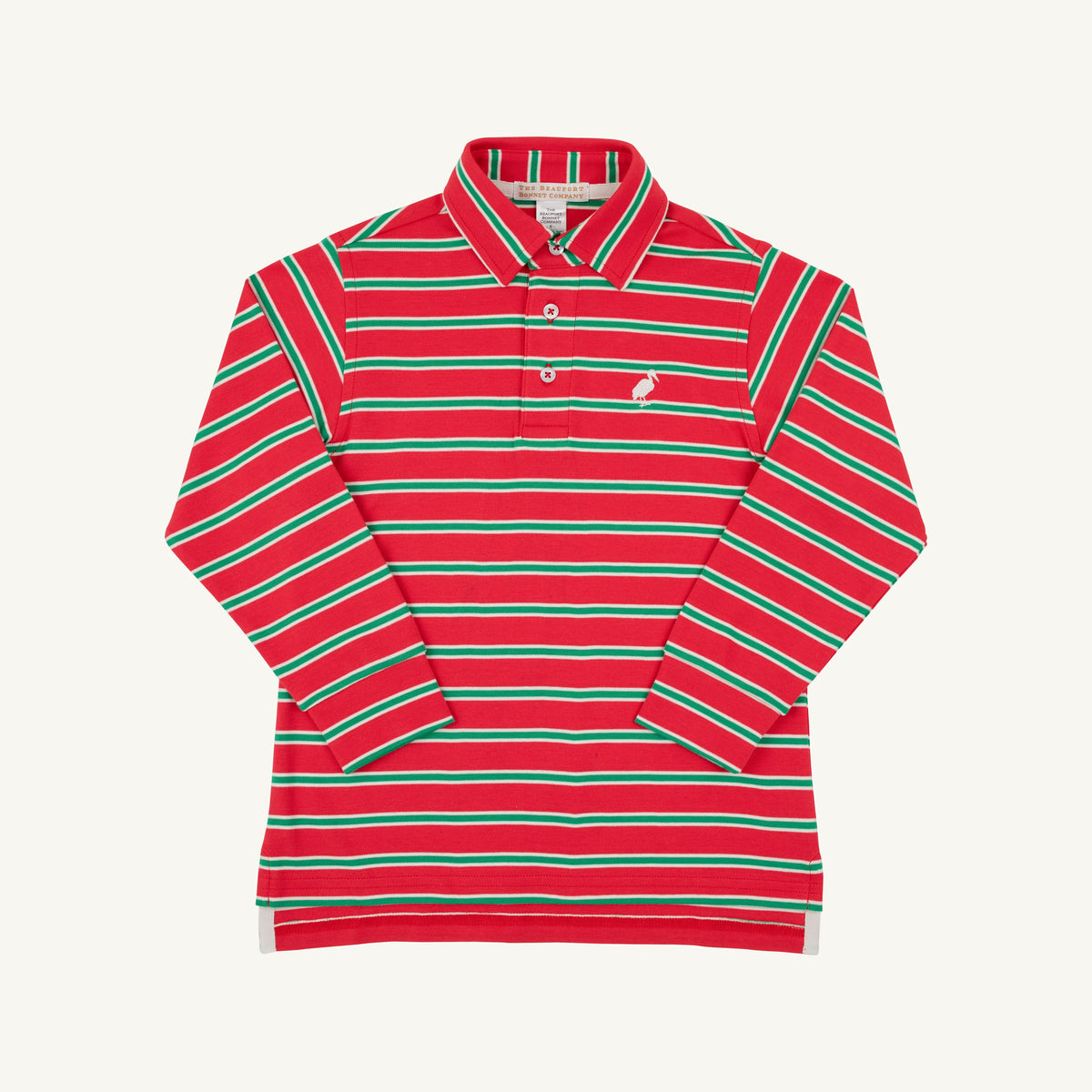 Prim and Proper Polo Richmond Red Kiawah Kelly Green and Palmetto Pearl Stripe Palmetto Pearl