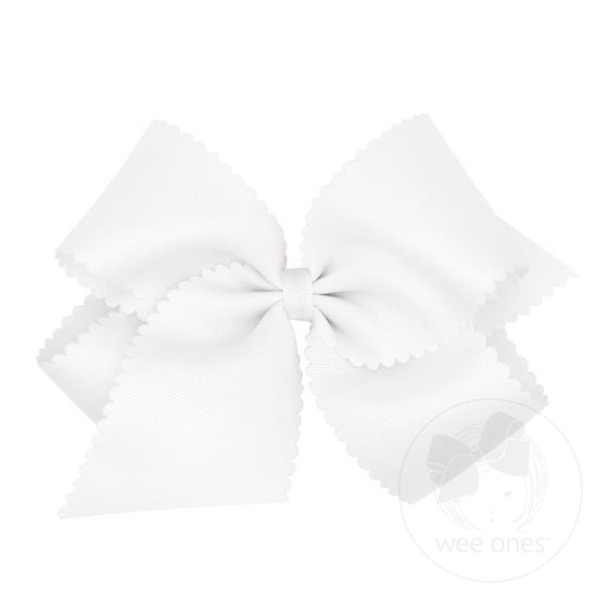 Grosgrain Hair Bow Scalloped Edge, White