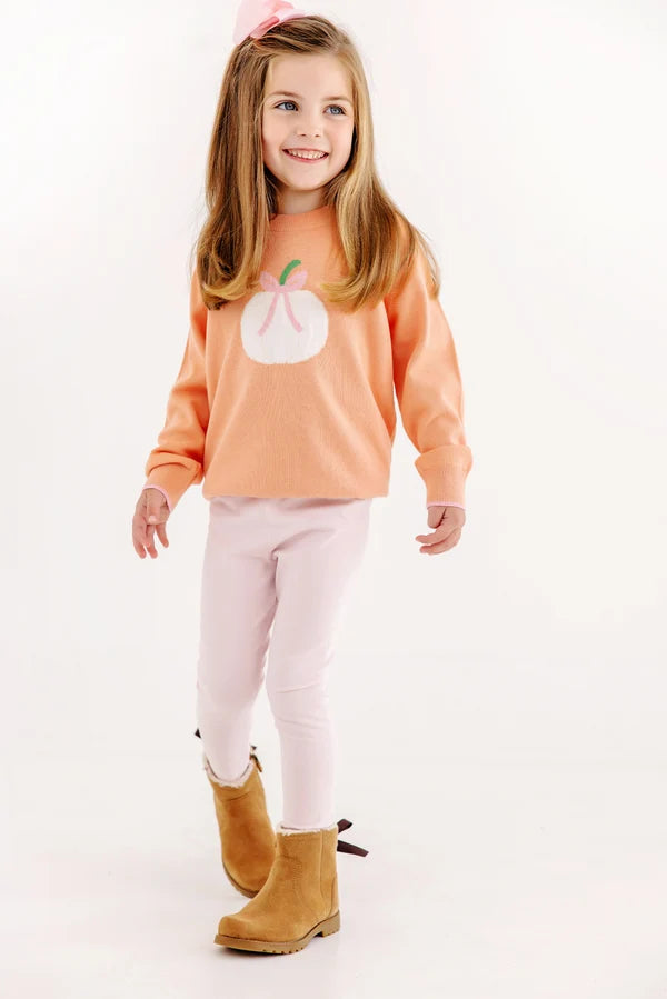 Isabelle's Intarsia Sweater Seashore Sherbet & Sandpearl Pink with Pumpkin