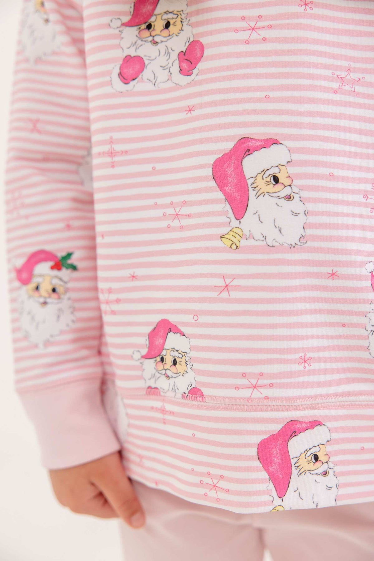 Cassidy Comfy Crewneck Girls French Terry Dear Santa (Palm Beach Pink Stripe) Palm Beach Pink
