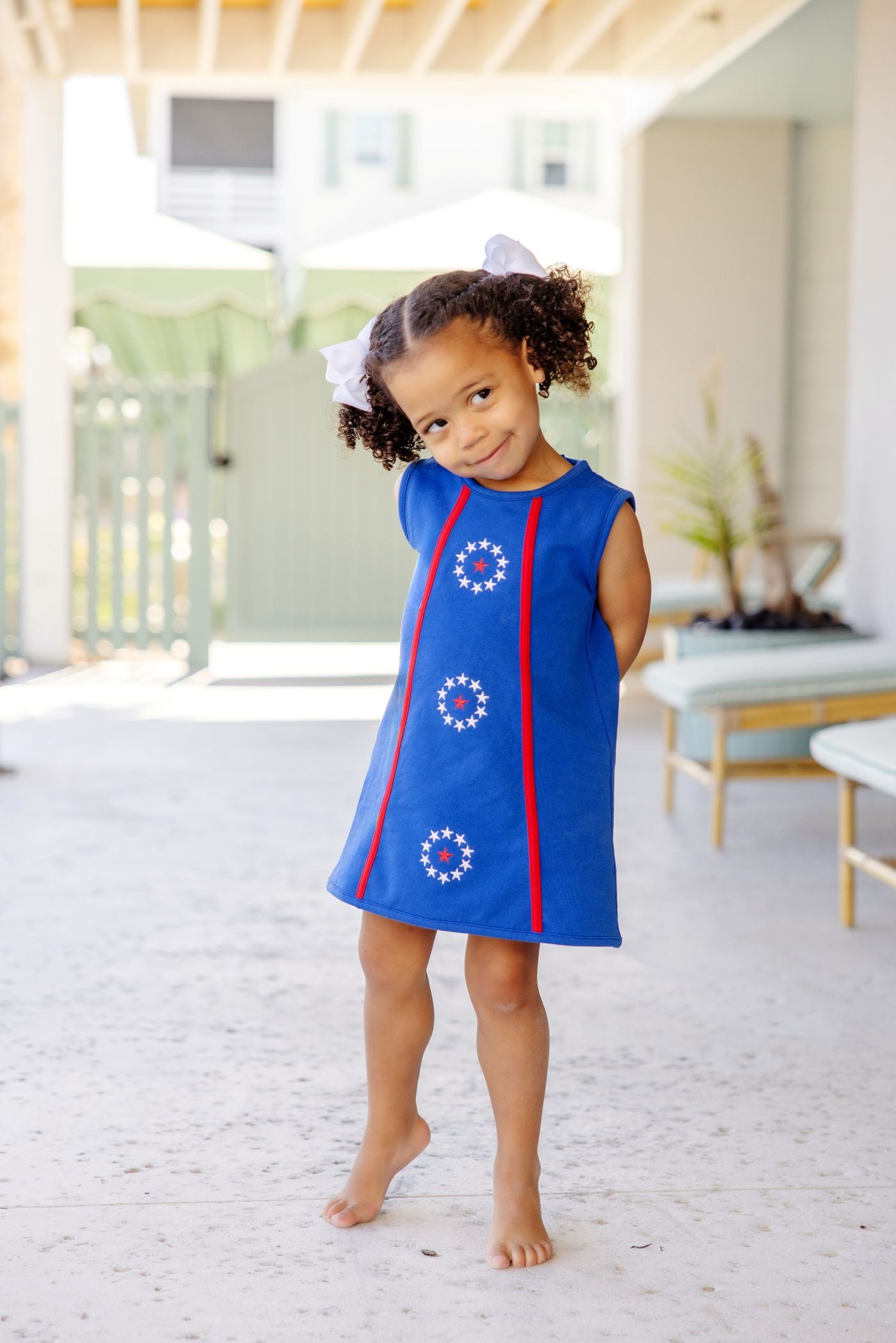 Annie Apron Dress Rockefeller Royal Richmond Red Stars