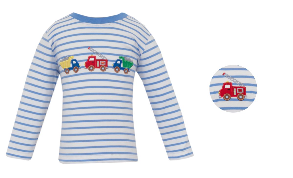 Rescue & Roadwork Trucks Periwinkle Blue Knit Stripe Boy’s Long Sleeve Tshirt
