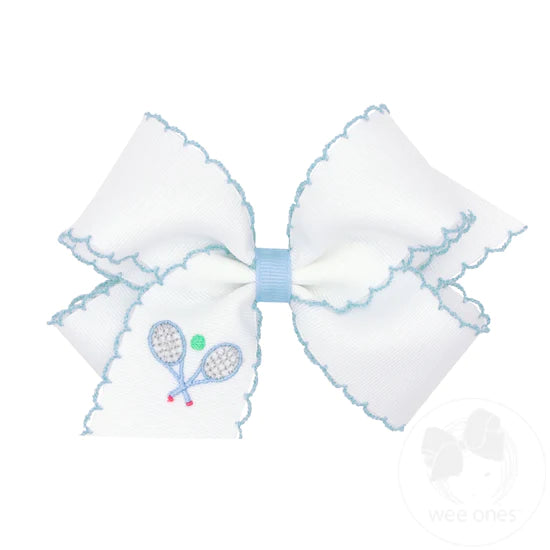 Grosgrain Hairbow With Moonstitch Edge & Tennis Rackets Embroidery