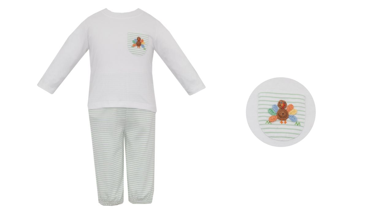Turkey Boy Green Stripe Knit Pant Set