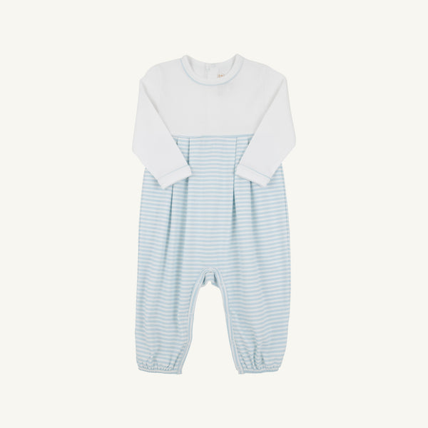 Long Sleeve Bradford Romper Worth Avenue White with Buckhead Blue Stripe