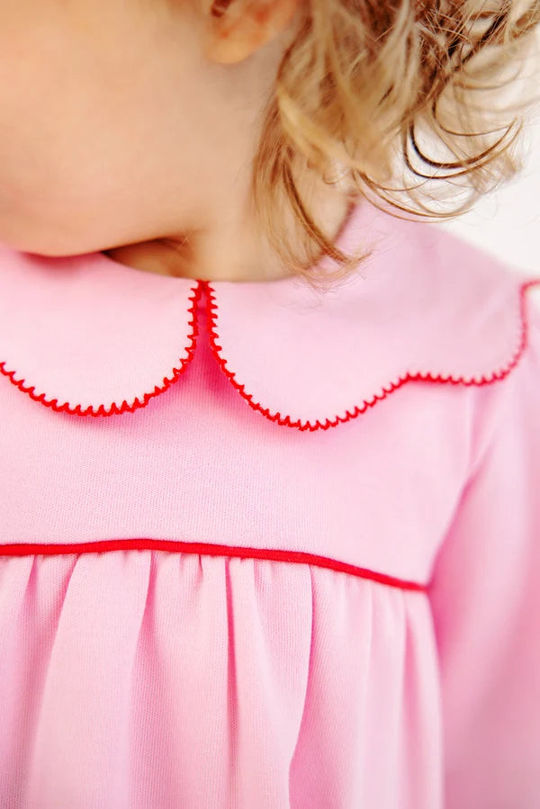 Long Sleeve Maude's Day Dress Pier Party Pink with Richmond Red