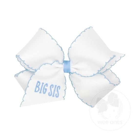 Grosgrain Moonstitch Bow -Lil Sis, Light Blue
