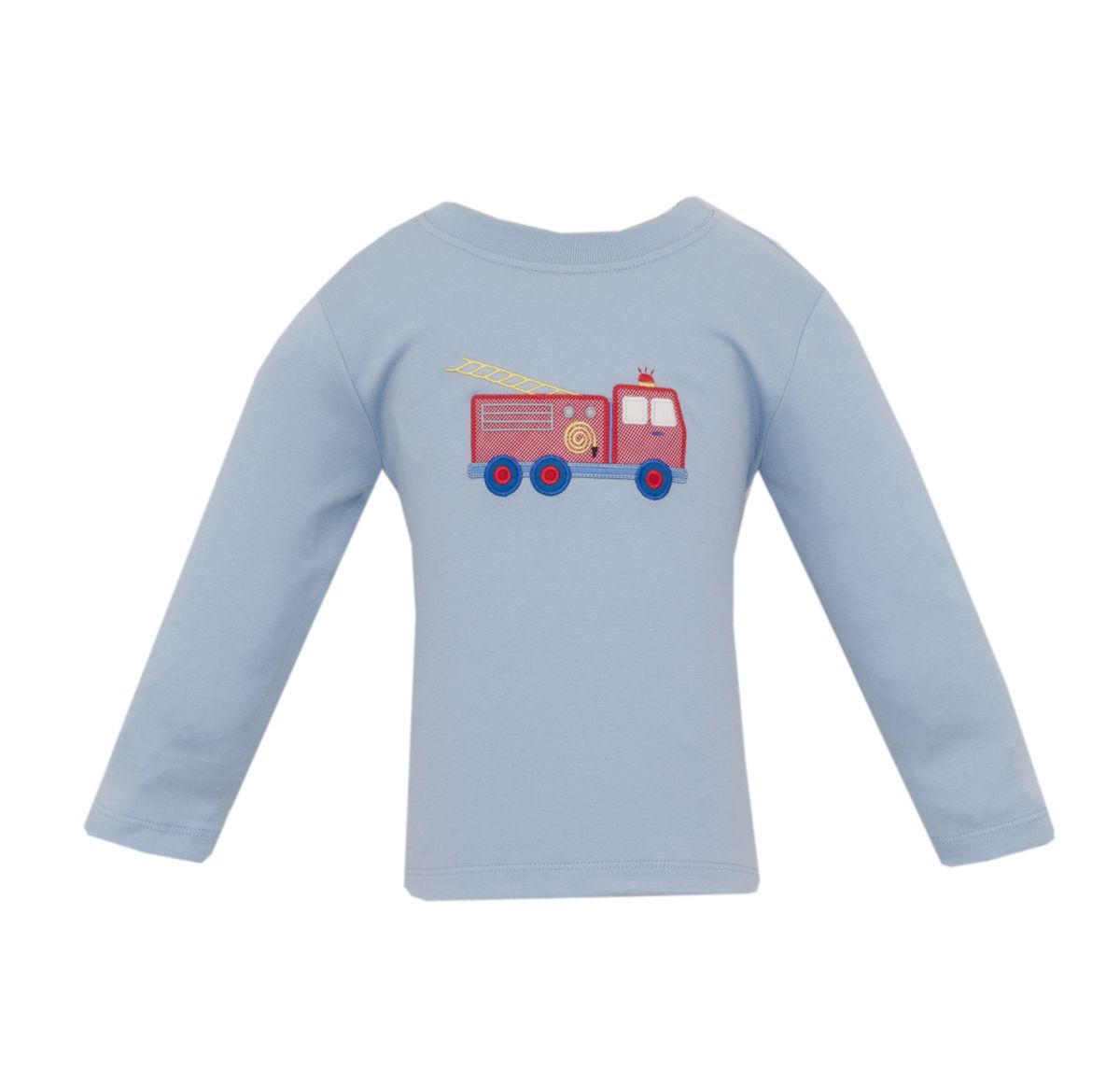 Fire Truck Light Blue Knit Boy’s Long Sleeve Tshirt