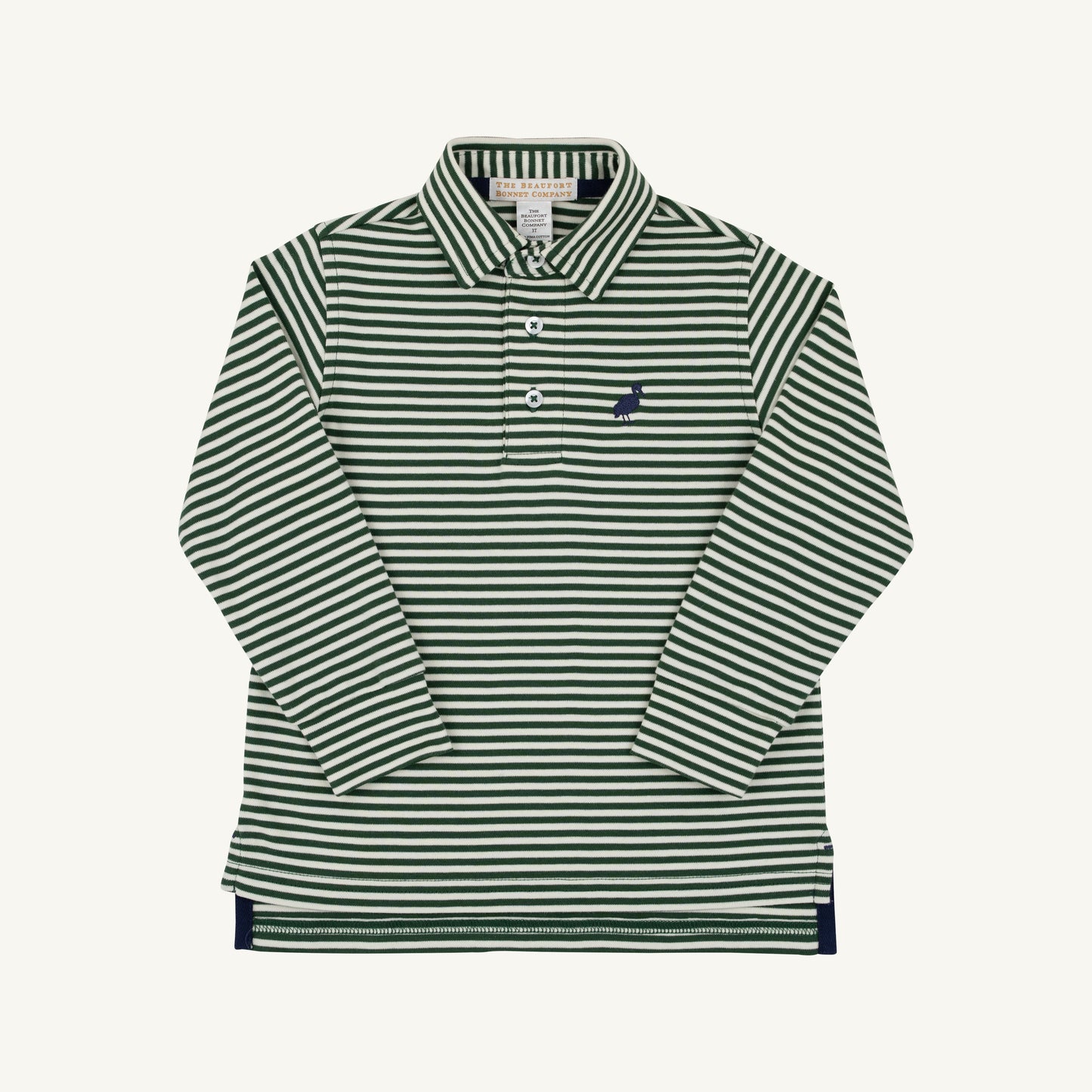 Long Sleeve Prim & Proper Polo & Onesie Grier Green Palmetto Pearl Stripe Nantucket Navy
