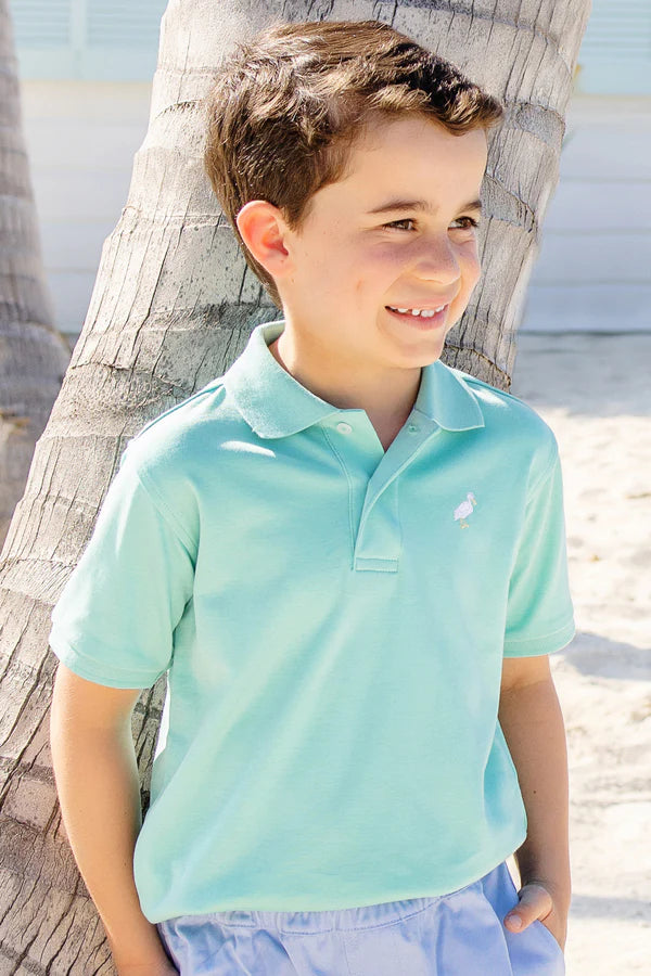 Prim & Proper Polo & Onesie Turks Teal with Multicolor Stork