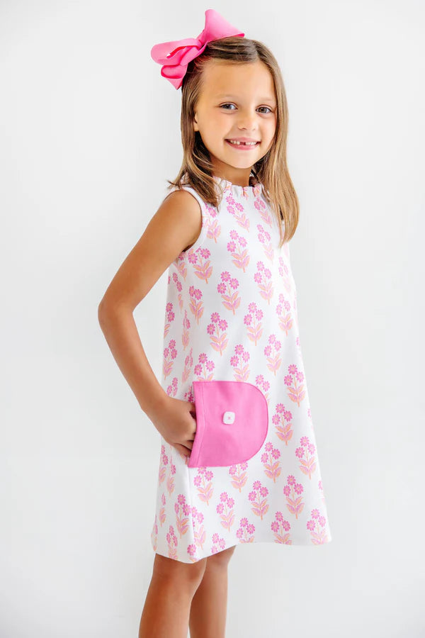 Lizzie's Luxe Leisure Dress Bridgetown Harbour Hand Block with Winter Park Pink