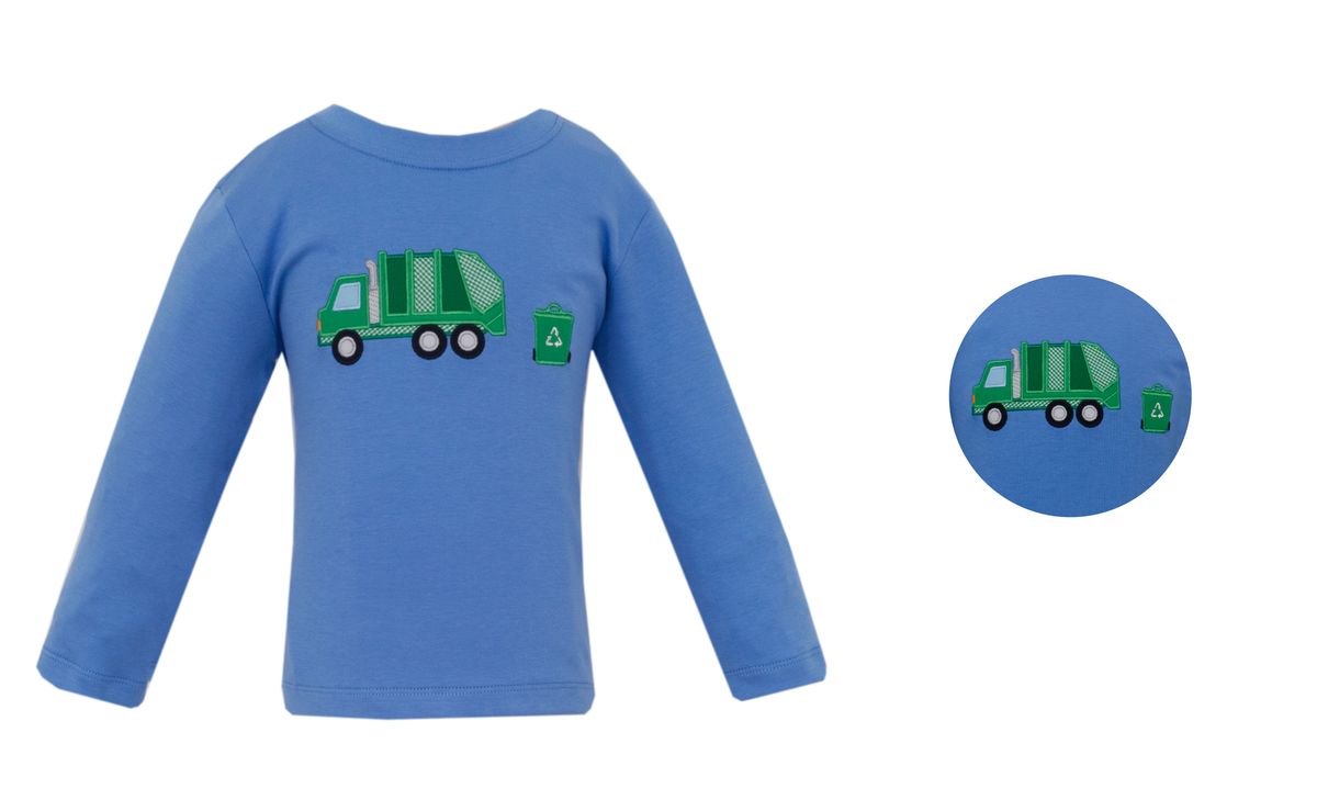 Garbage Truck Periwinkle Blue Knit Long Sleeve Tshirt
