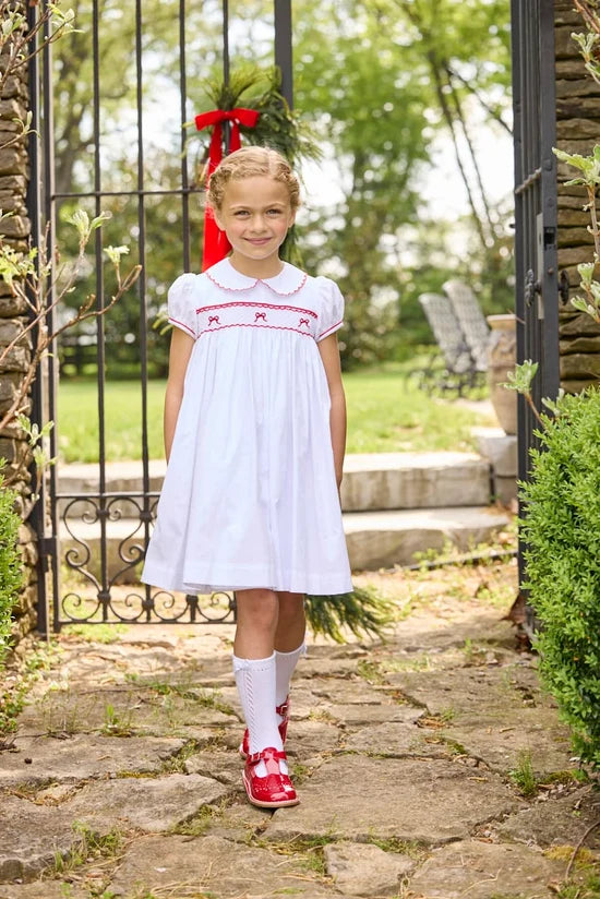 Smocked Louisa Dress - Red Bow