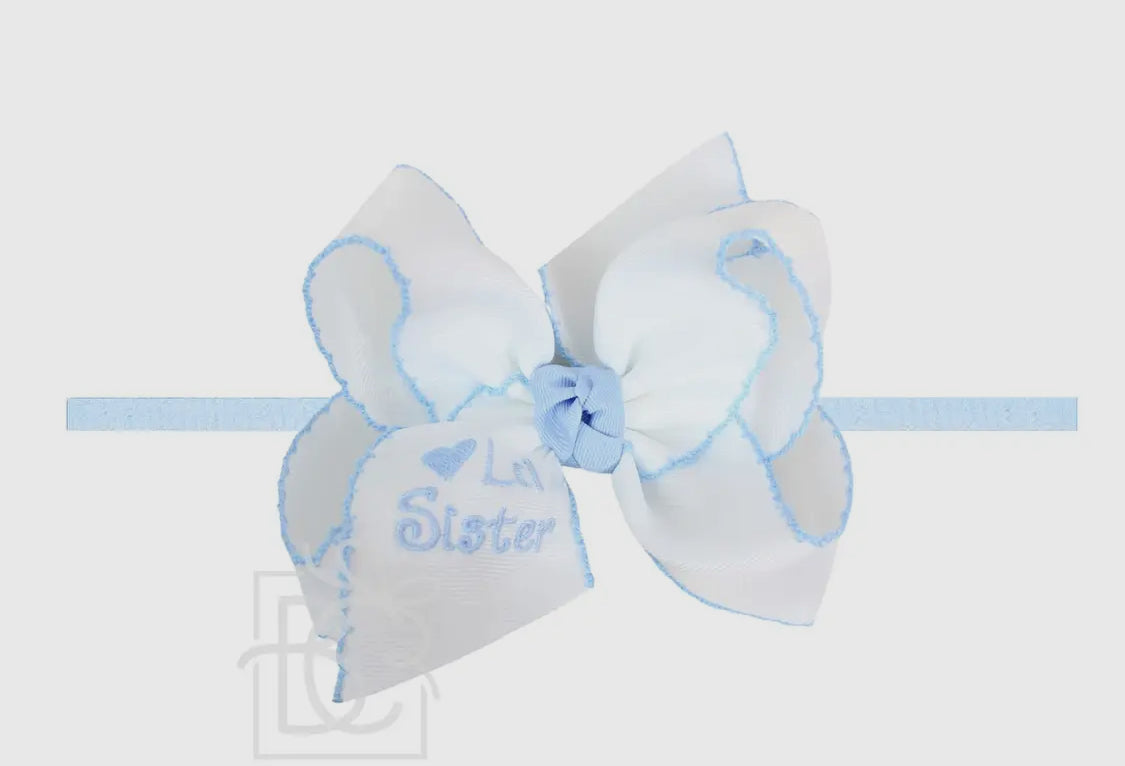 1/4″ Pantyhose Headband with Signature Grosgrain Bow-Lil’ Sister Blue 4.5”