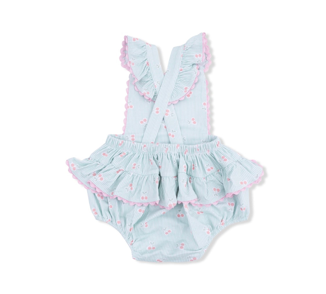 Tiny Cherry Stripe Ric Rac Ruffle Sunsuit Golf