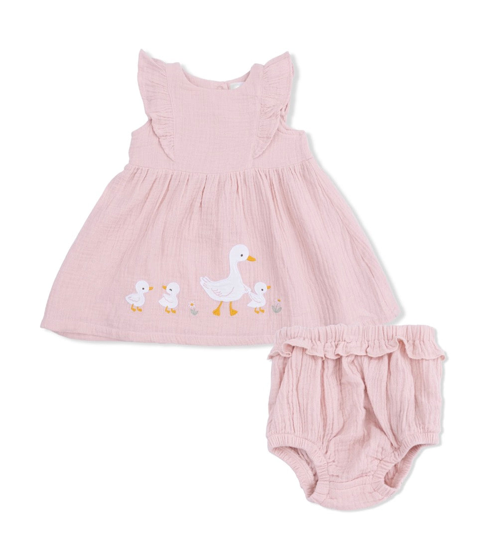 Lotus Flower Duckling Ruffle Sleeve Dress and Bloomer