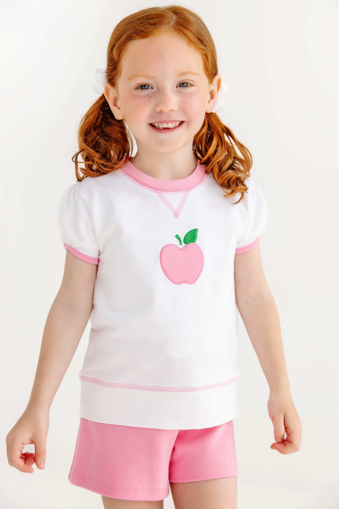 Cassidy Comfy Crewneck Short Puff Sleeve Worth Ave White Hamptons Hot Pink Apple