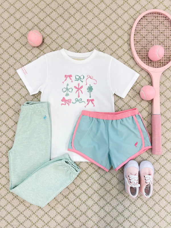 Prepletic™ Shimmy Shake Shorts Old Greenwich Green with Sandpearl Pink & Sandpearl Pink Stork