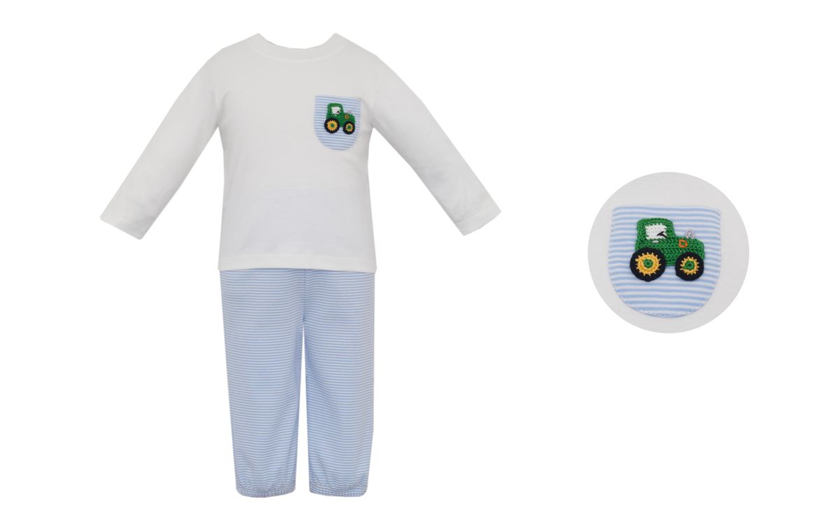 Tractor Blue Knit Stripe Boys Pant Set