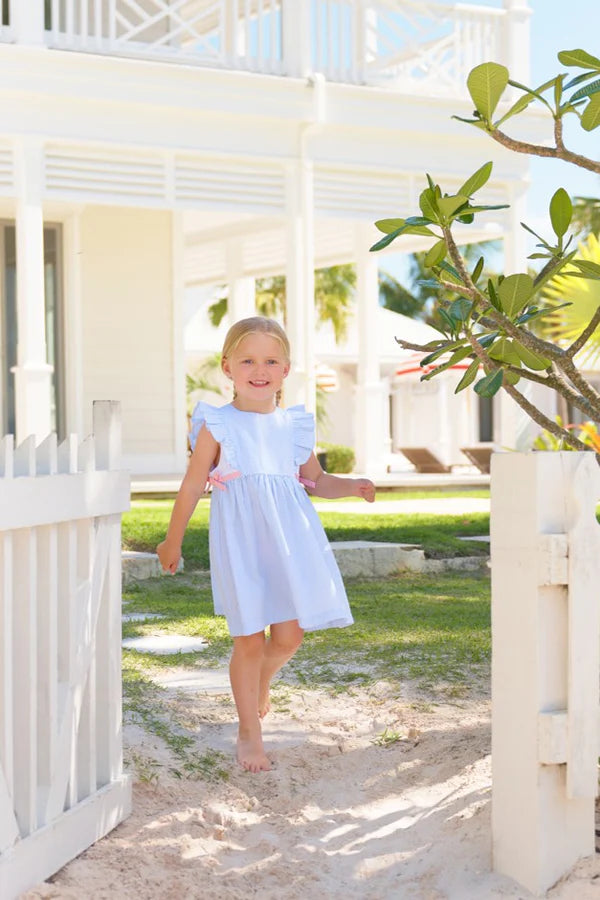Pammy's Pinafore Dress Breakers Blue Seersucker with Sandpearl Pink