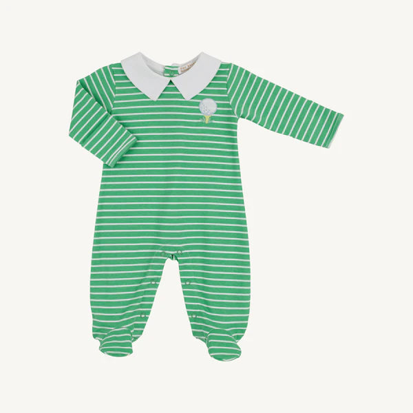 Rock Me Romper Gibson Island Green Stripe with Worth Avenue White & Golf Embroidery