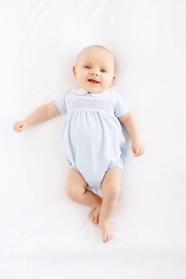 Short Sleeve Banbury Bubble Buckhead Blue with Worth Avenue White Smocking