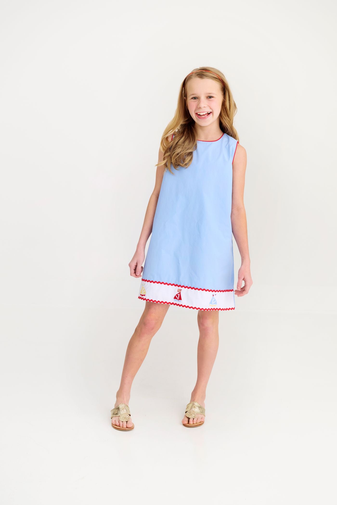 Annie Apron Dress Sailboats Beale Street Blue Worth Avenue White