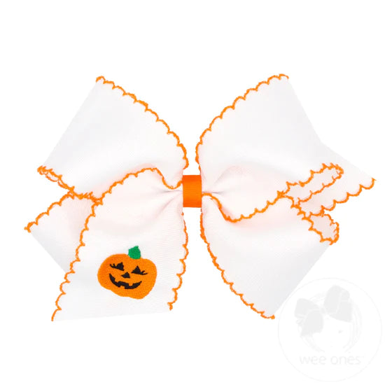 Grossgrain Moonstitch Bow-Pumpkin Face