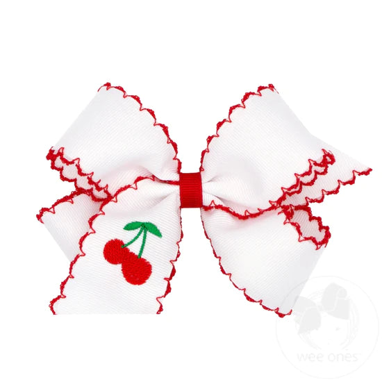 Grosgrain Hair Bow with Moonstitch Edge and Summer-themed Embroidery
