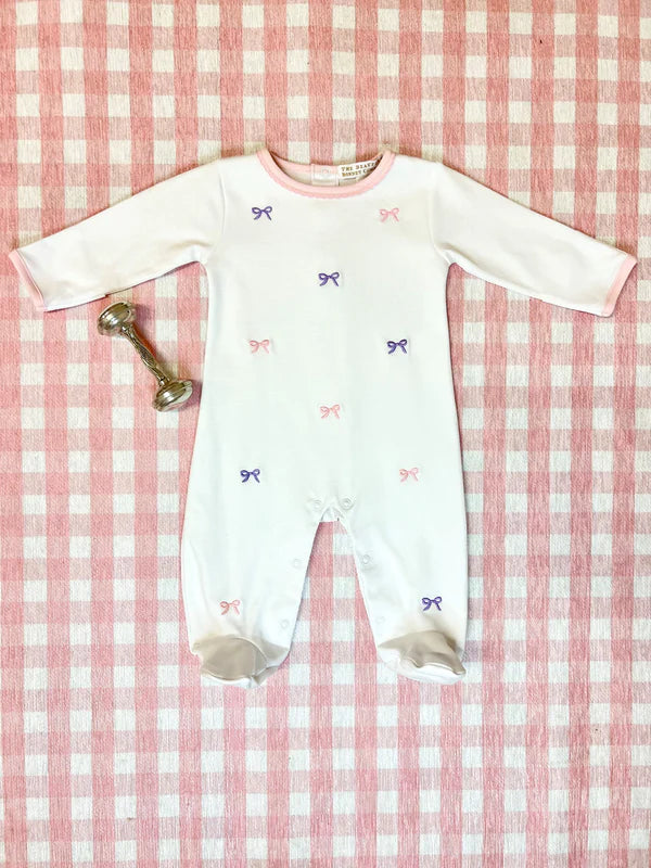 Rock Me Romper Embroidery Worth Ave White/Pink and Purple Bows