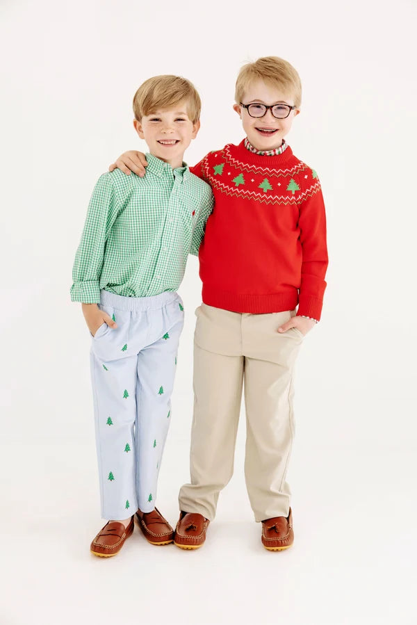 Isaac's Fair Isle Sweater Richmond Red with Christmas Trees