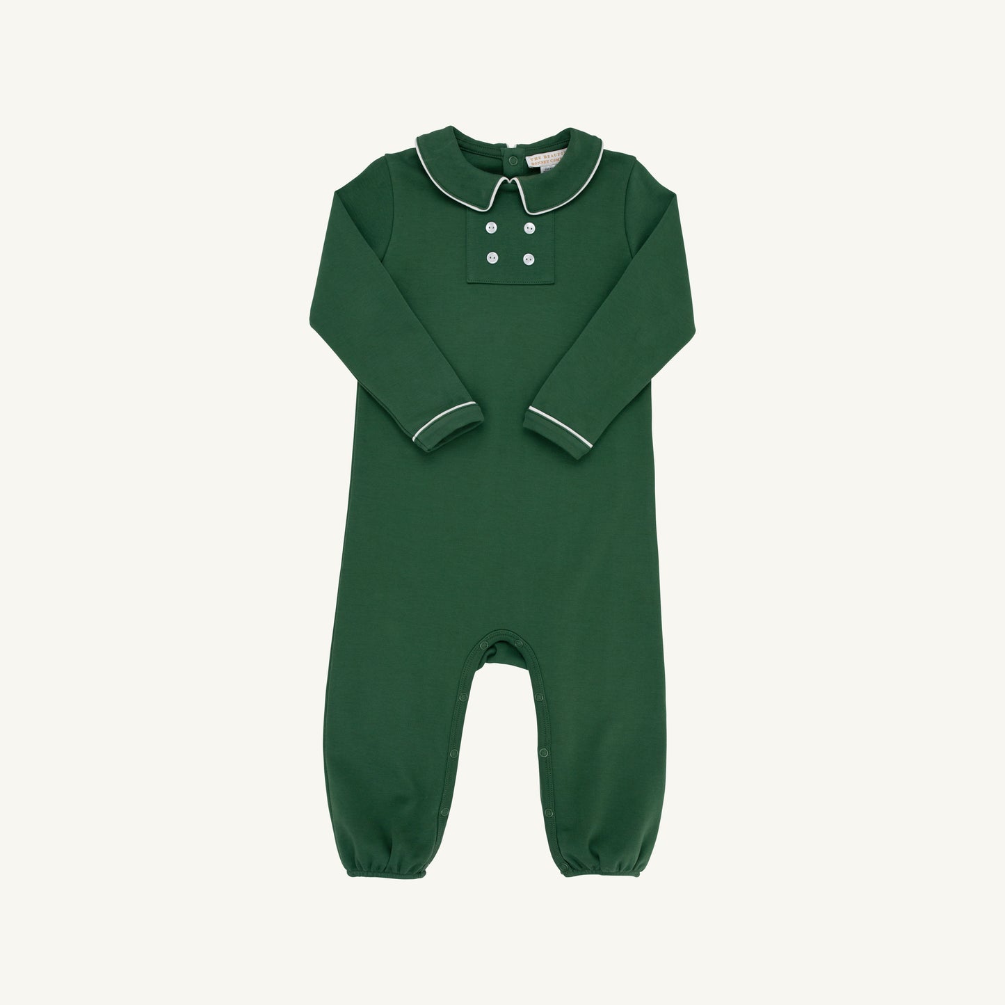 Long Sleeve Benny Button Romper Grier Green Palmetto Pearl