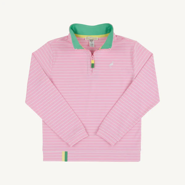 Prepletic™ Hayword Half-Zip Pier Party Pink Stripe with Gibson Island Green
