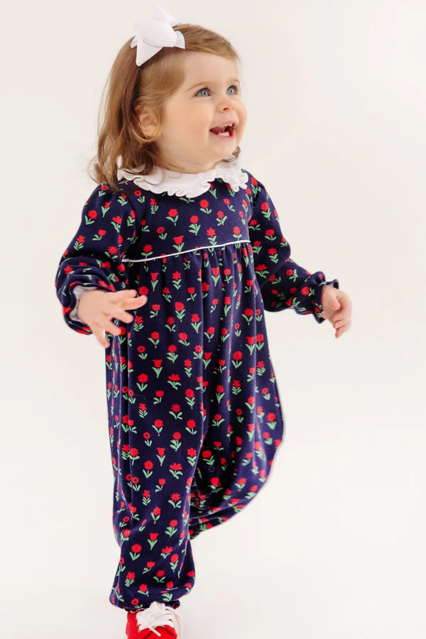 Maude's Ruffle Romper Prescott Farms Flowers with Worth Avenue White