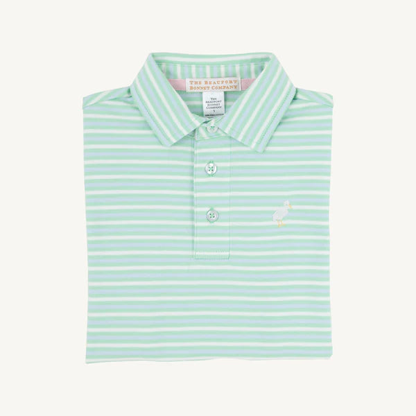 Prim & Proper Polo & Onesie Sumner County Stripe (Grace Bay Green) with Multicolor Stork