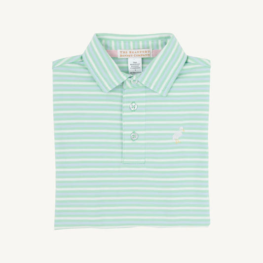 Prim & Proper Polo & Onesie Sumner County Stripe (Grace Bay Green) with Multicolor Stork
