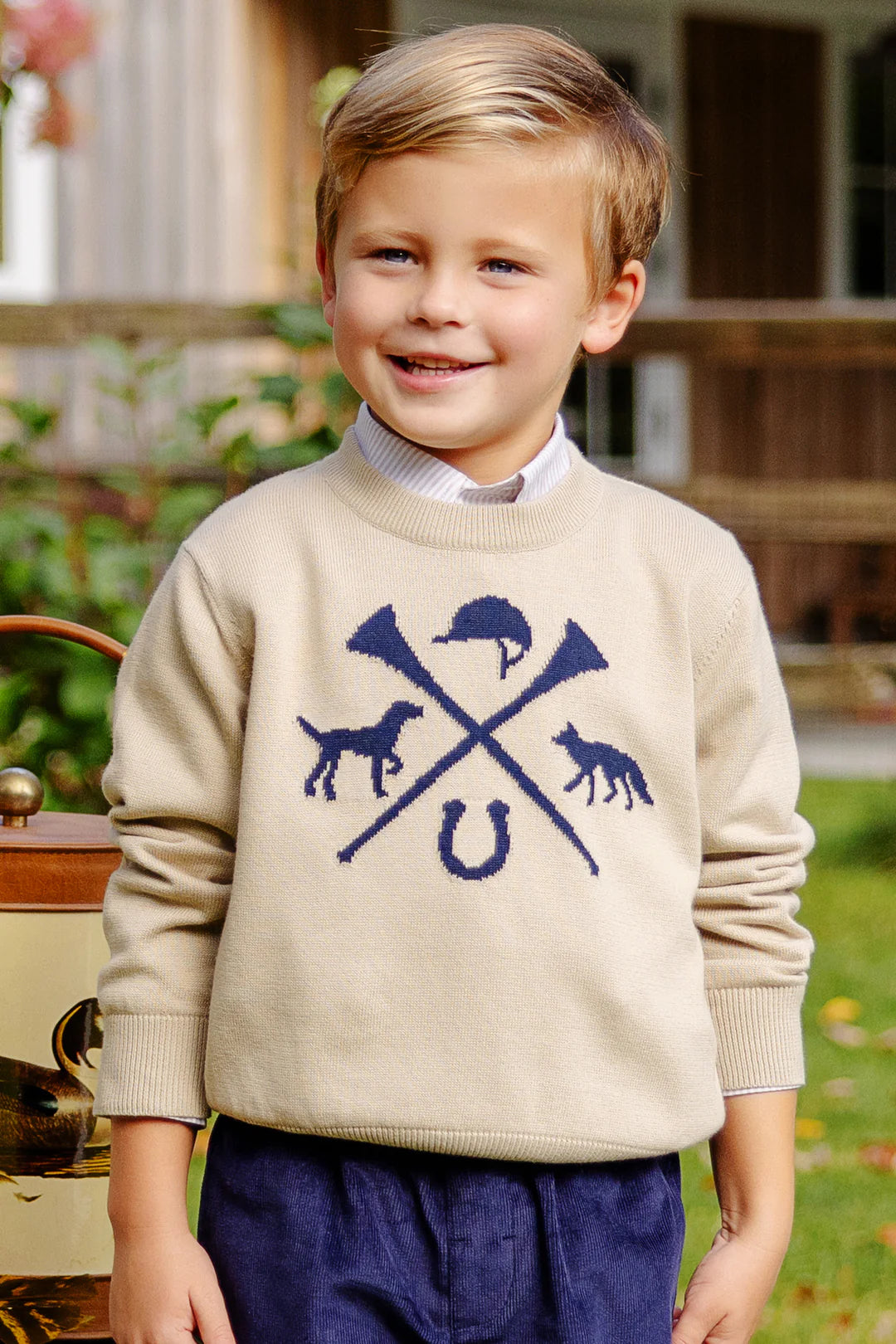 Isaac's Intarsia Sweater, Keeneland Khaki/Hunt Club