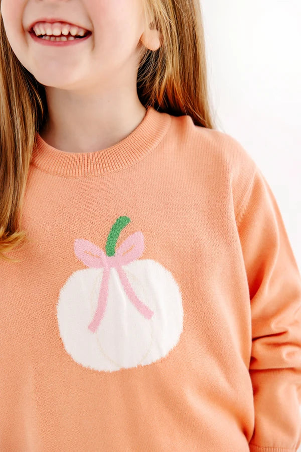 Isabelle's Intarsia Sweater Seashore Sherbet & Sandpearl Pink with Pumpkin
