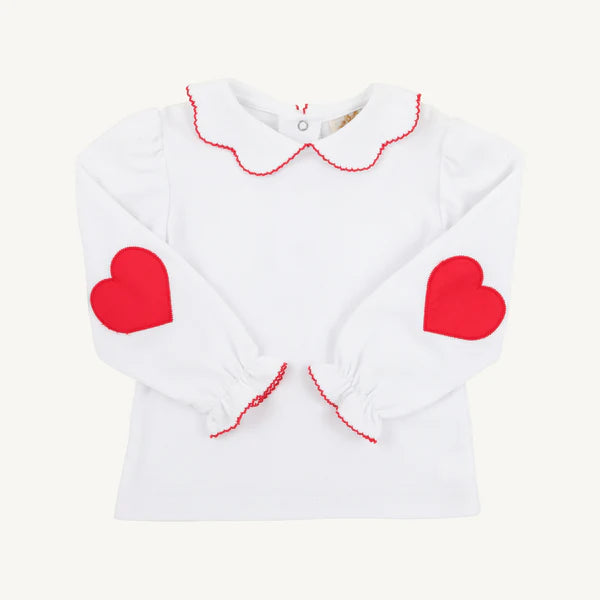 Emma's Elbow Patch Top & Onesie Worth Avenue White with Richmond Red Hearts