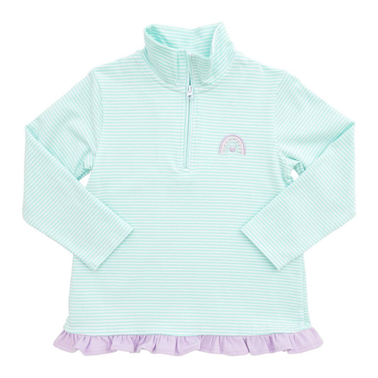 1/4 Zip Ruffle Pullover-Rainbow
