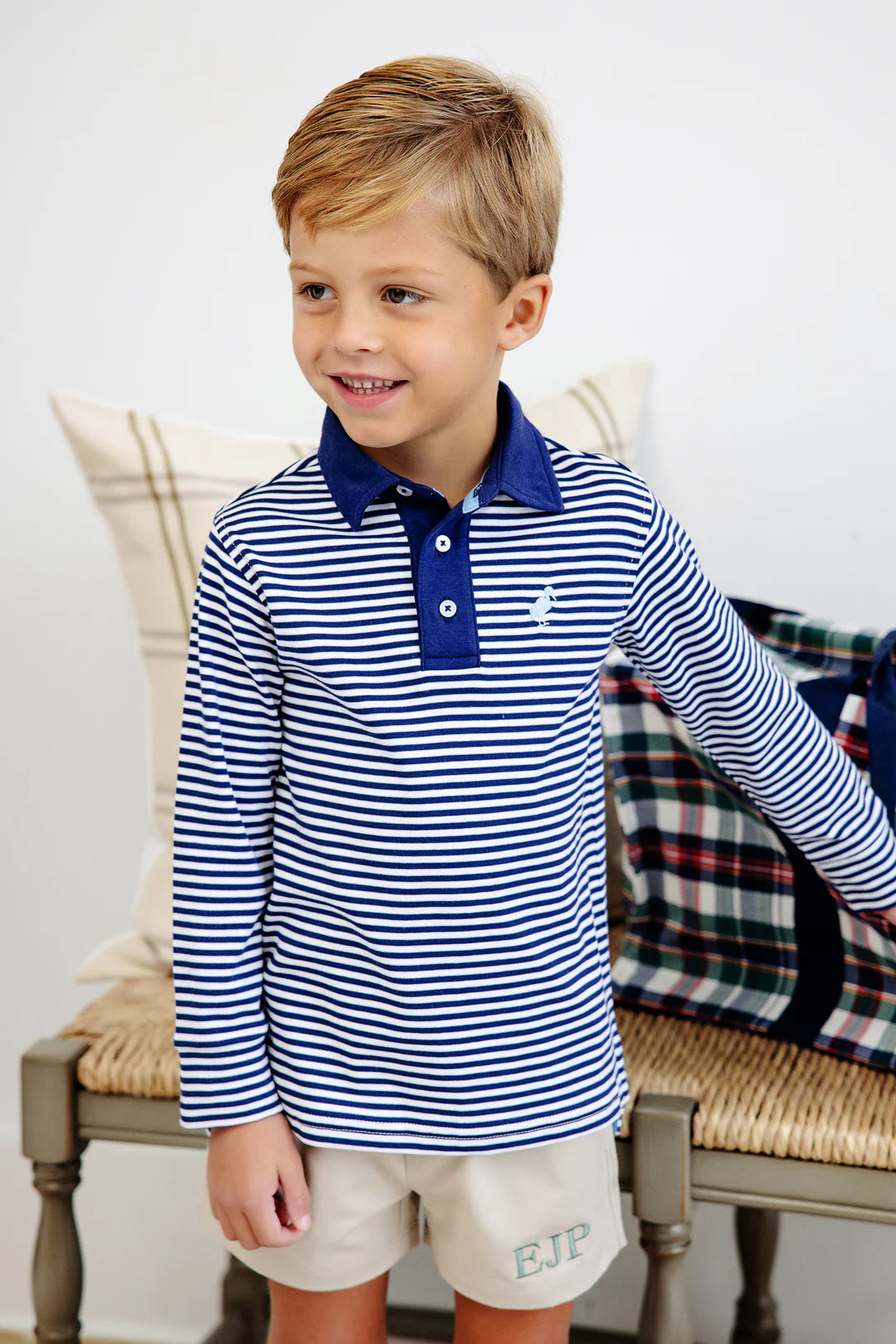 Prim & Proper Polo LS, Nantucket Navy Stripe/Beale Street Blue Stork