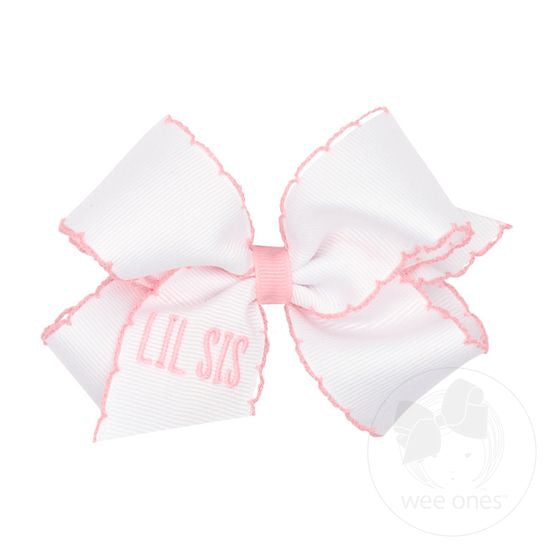 Grosgrain Moonstitch Bow - Big Sis, Light Pink