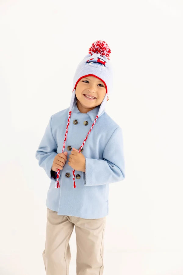 Parrish Pom Pom Hat Beale Street Blue with Train