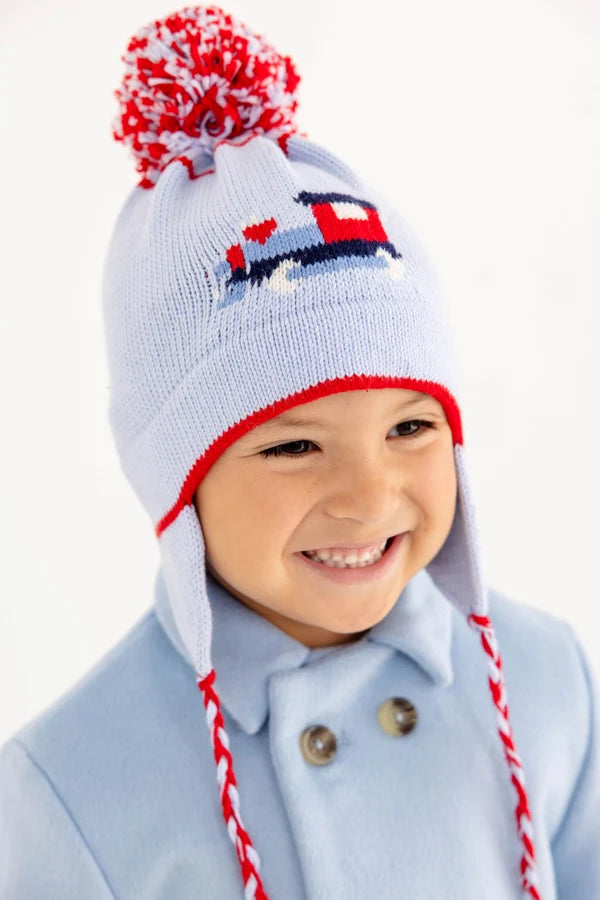 Parrish Pom Pom Hat Beale Street Blue with Train