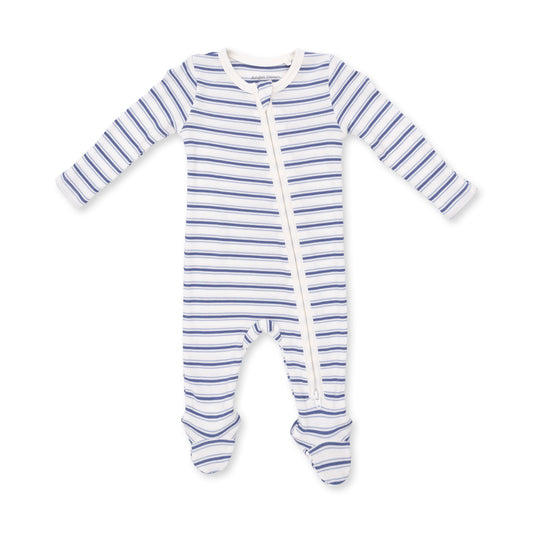 Vintage Stripe Blue 2 Way Zipper Footie