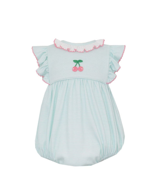 Aqua StripeBubble w/Ruffle Collar-Cherry