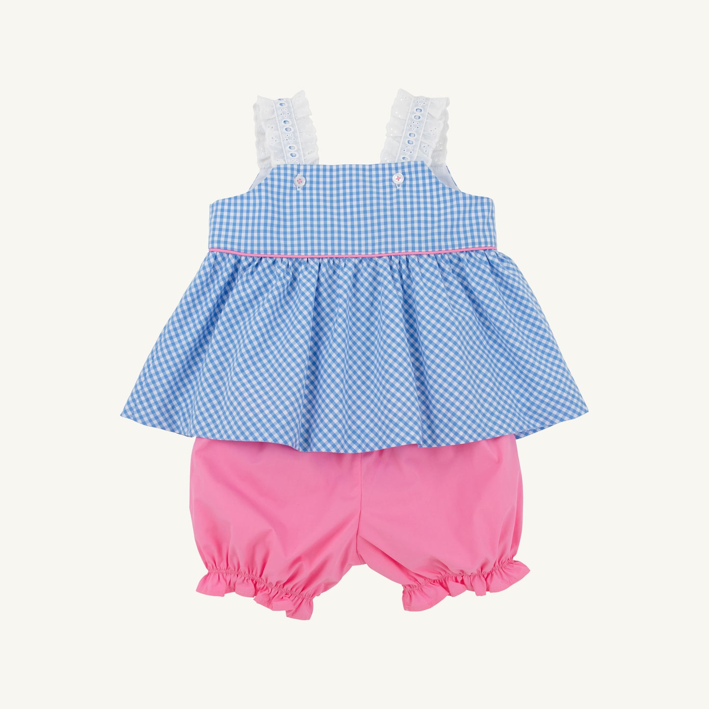 Babs Bloomer Set Sunrise Blvd Blue Mini Gingham Hamptons Hot Pink Flower