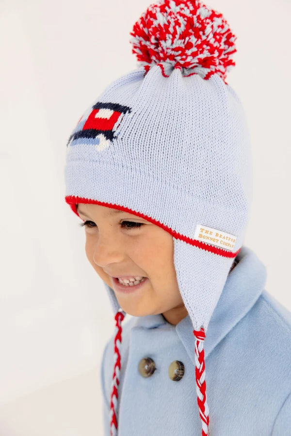 Parrish Pom Pom Hat Beale Street Blue with Train